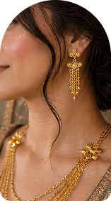 Gold earrings close-up